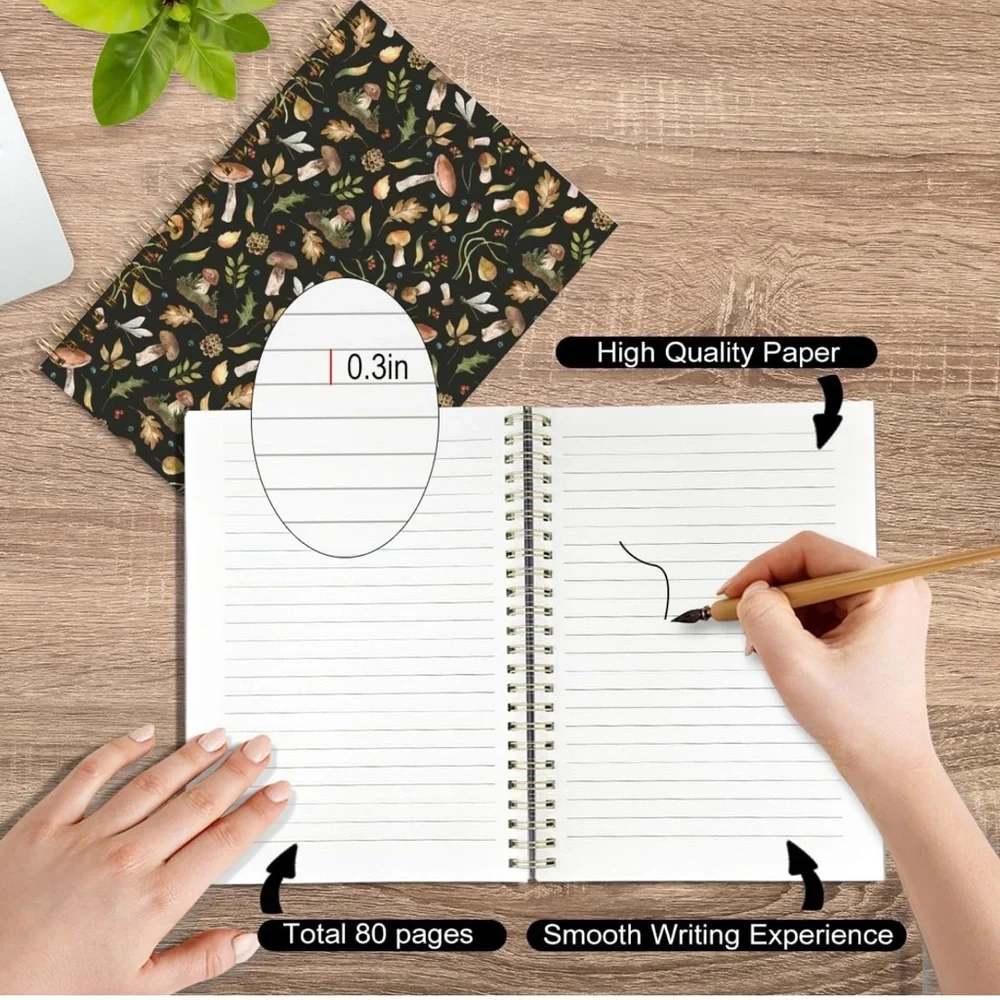 Mushroom Pattern Hardcover Spiral Notebook, New 🍄‍🟫 📓